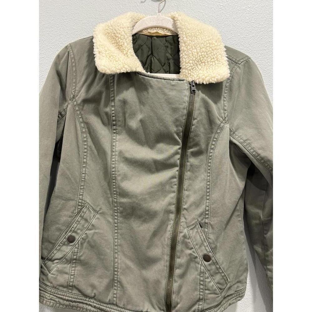 Hollister Malaga Beach Sherpa Collar Moto Bomber Jacket Army Green, Large